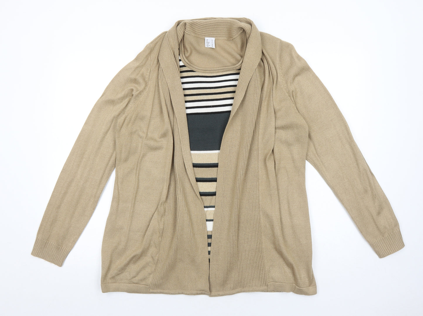 Preworn Womens Brown Round Neck Striped Acrylic Cardigan Jumper Size 16 - Twin Set