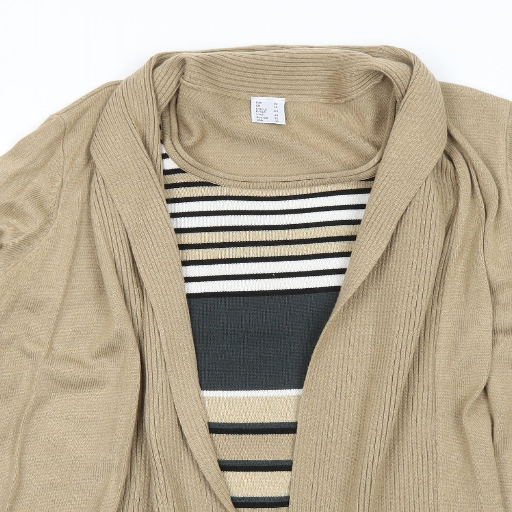 Preworn Womens Brown Round Neck Striped Acrylic Cardigan Jumper Size 16 - Twin Set
