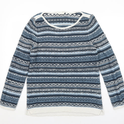 BHS Womens Blue Round Neck Striped Acrylic Pullover Jumper Size 12