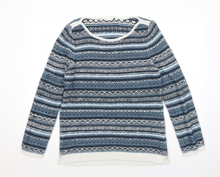 BHS Womens Blue Round Neck Striped Acrylic Pullover Jumper Size 12