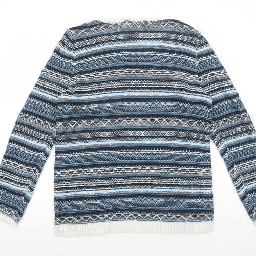 BHS Womens Blue Round Neck Striped Acrylic Pullover Jumper Size 12