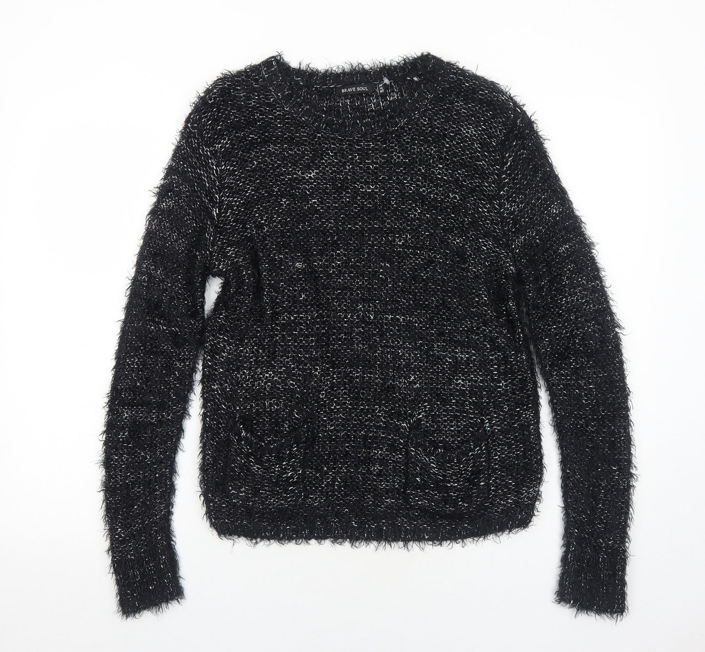 Brave Soul Womens Black Round Neck Viscose Pullover Jumper Size 14