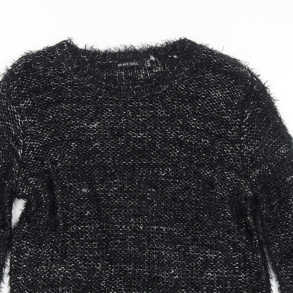 Brave Soul Womens Black Round Neck Viscose Pullover Jumper Size 14