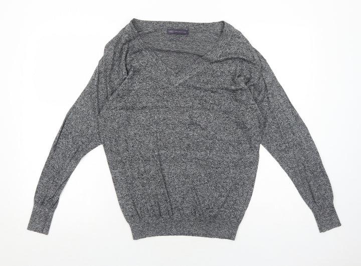Marks and Spencer Womens Grey V-Neck Cotton Pullover Jumper Size 8