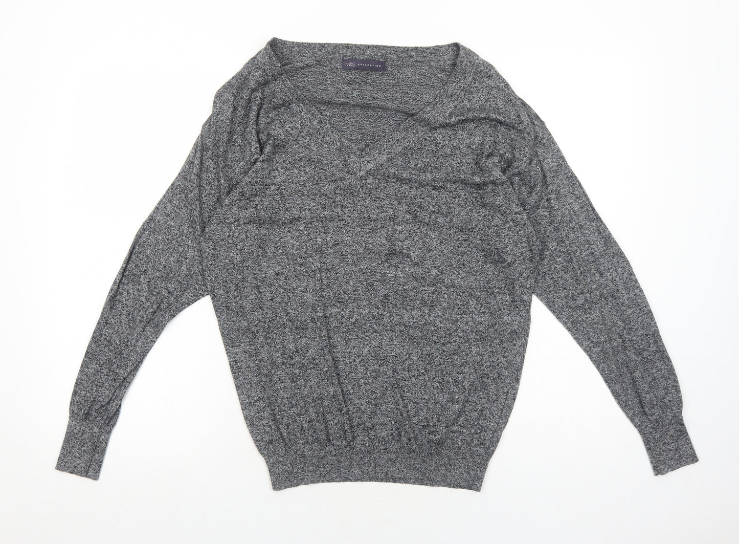Marks and Spencer Womens Grey V-Neck Cotton Pullover Jumper Size 8