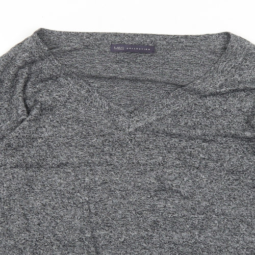Marks and Spencer Womens Grey V-Neck Cotton Pullover Jumper Size 8