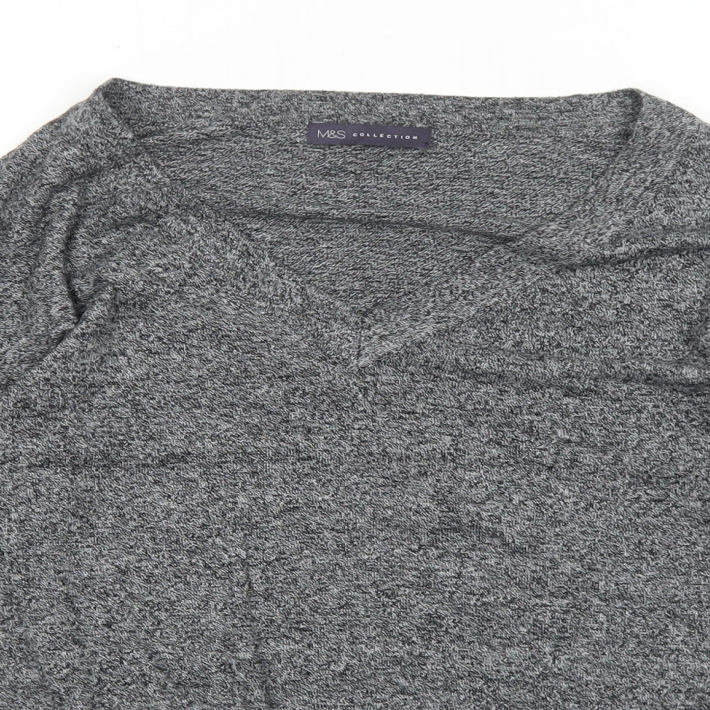 Marks and Spencer Womens Grey V-Neck Cotton Pullover Jumper Size 8