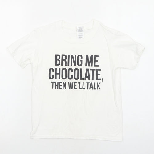 Gildan Boys White Cotton Pullover T-Shirt Size 7-8 Years Round Neck Pullover - Bring Me Chocolate