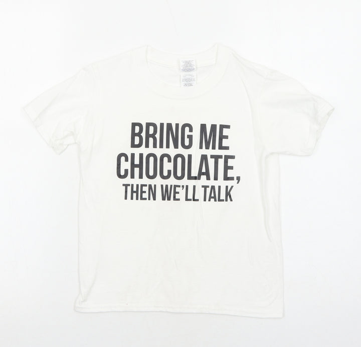 Gildan Boys White Cotton Pullover T-Shirt Size 7-8 Years Round Neck Pullover - Bring Me Chocolate