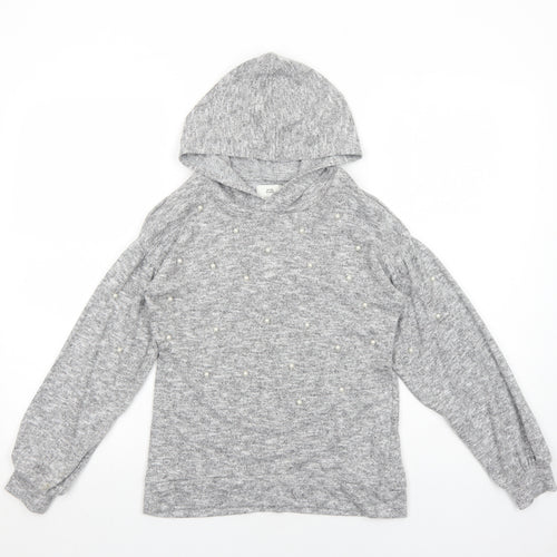 River Island Girls Grey Geometric Viscose Pullover Hoodie Size 9-10 Years Pullover