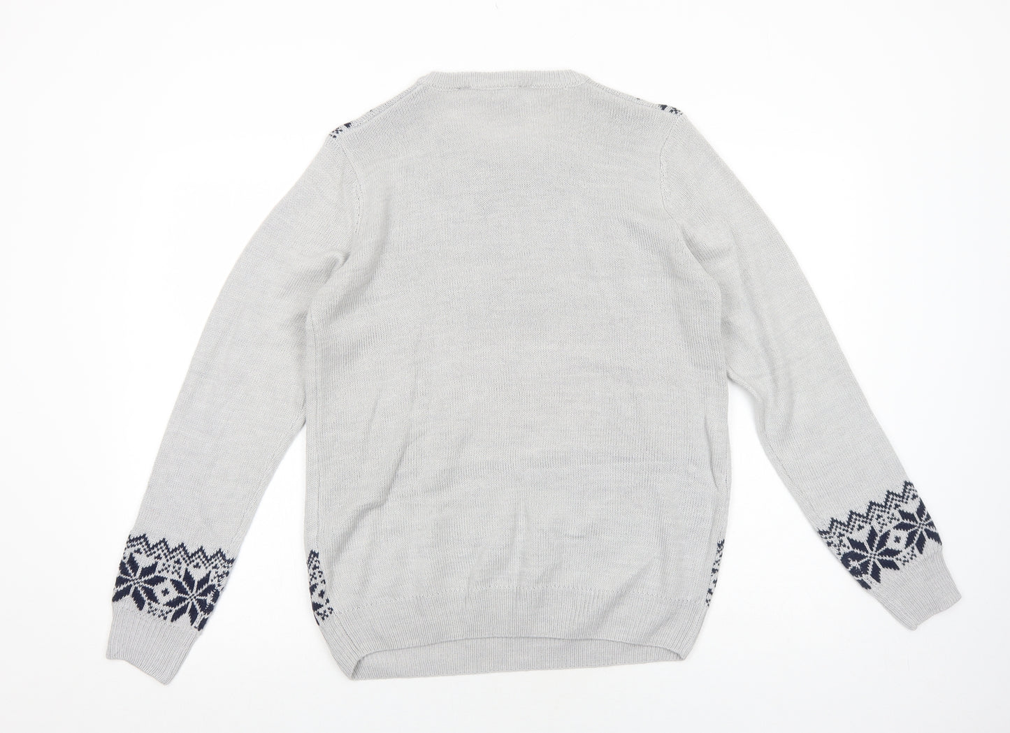 Avenue Mens Grey Round Neck Acrylic Pullover Jumper Size M Long Sleeve - Mah Humbug Pug Christmas