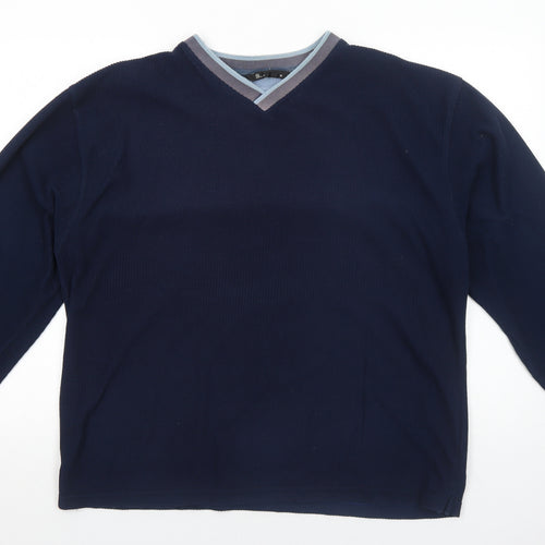 BHS Mens Blue V-Neck Polyester Pullover Jumper Size M Long Sleeve