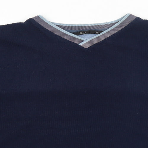 BHS Mens Blue V-Neck Polyester Pullover Jumper Size M Long Sleeve