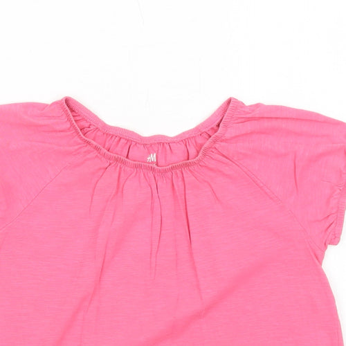 H&M Girls Pink Cotton Basic Blouse Size 9-10 Years Round Neck Pullover
