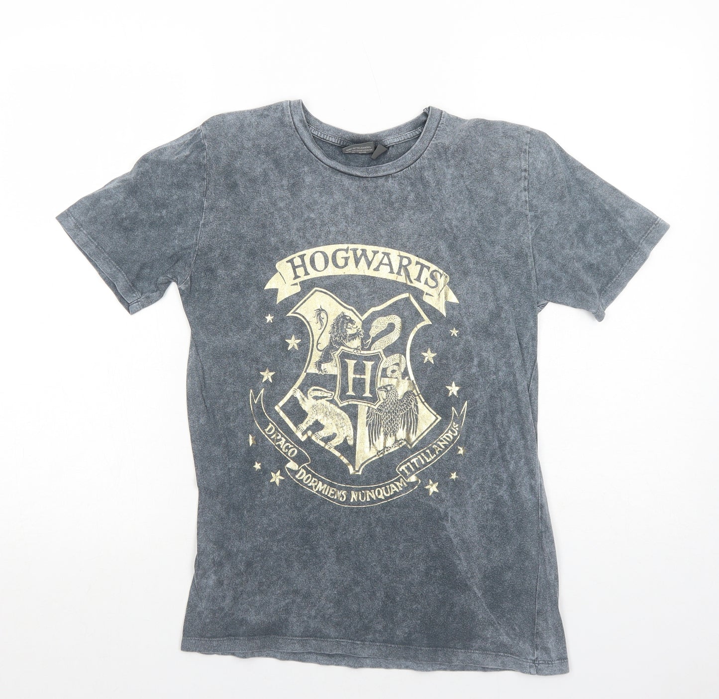 Primark Womens Grey Cotton Basic T-Shirt Size XS Crew Neck - Hogwarts