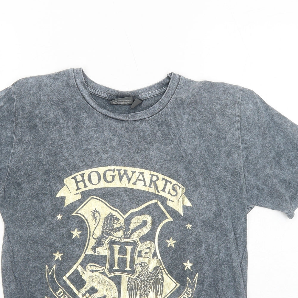 Primark Womens Grey Cotton Basic T-Shirt Size XS Crew Neck - Hogwarts