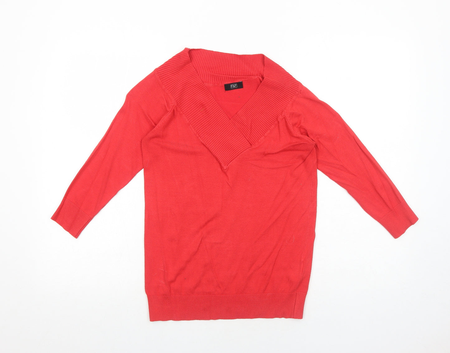F&F& Womens Red V-Neck Viscose Pullover Jumper Size 10
