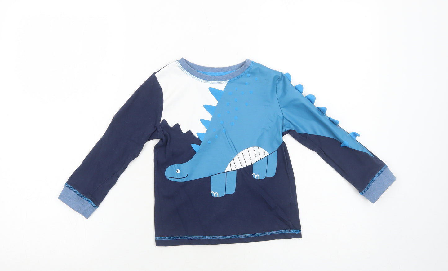 TU Boys Blue Colourblock Cotton Pullover T-Shirt Size 3-4 Years Round Neck Pullover - Dinosaur