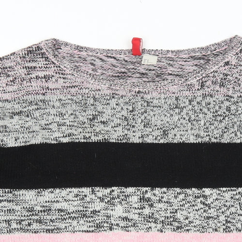 H&M Womens Grey Round Neck Striped Acrylic Pullover Jumper Size M
