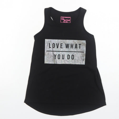 Young Dimension Girls Black Polyester Basic Tank Size 8-9 Years Round Neck Pullover - Love What You DO
