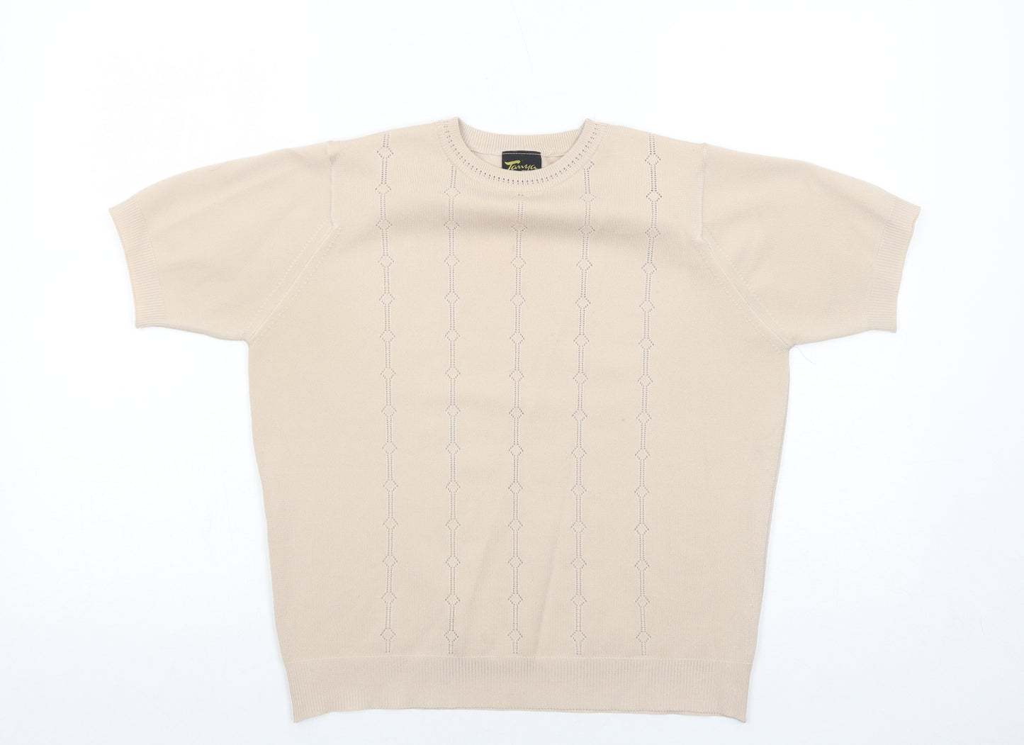 Tanya Womens Beige Polyester Basic Blouse Size M Round Neck