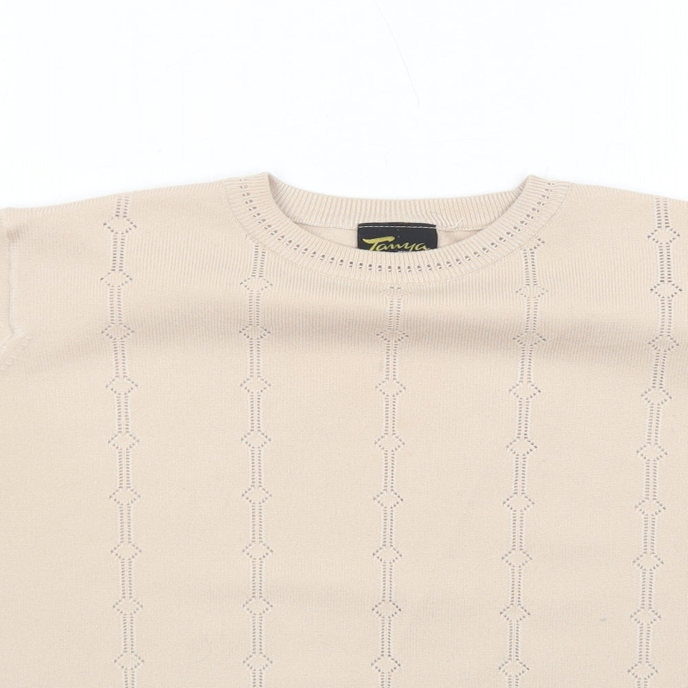 Tanya Womens Beige Polyester Basic Blouse Size M Round Neck