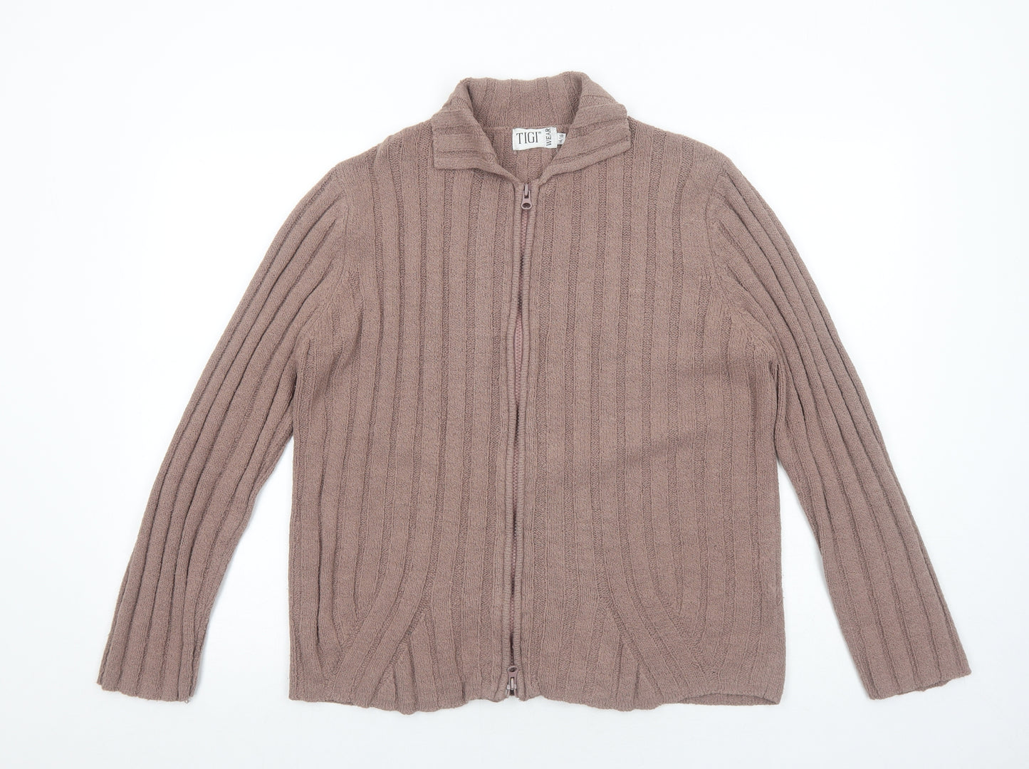 TIGI Womens Brown Collared Acrylic Full Zip Jumper Size 14