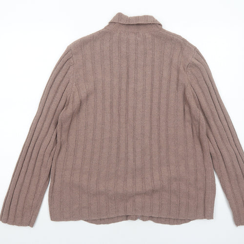 TIGI Womens Brown Collared Acrylic Full Zip Jumper Size 14