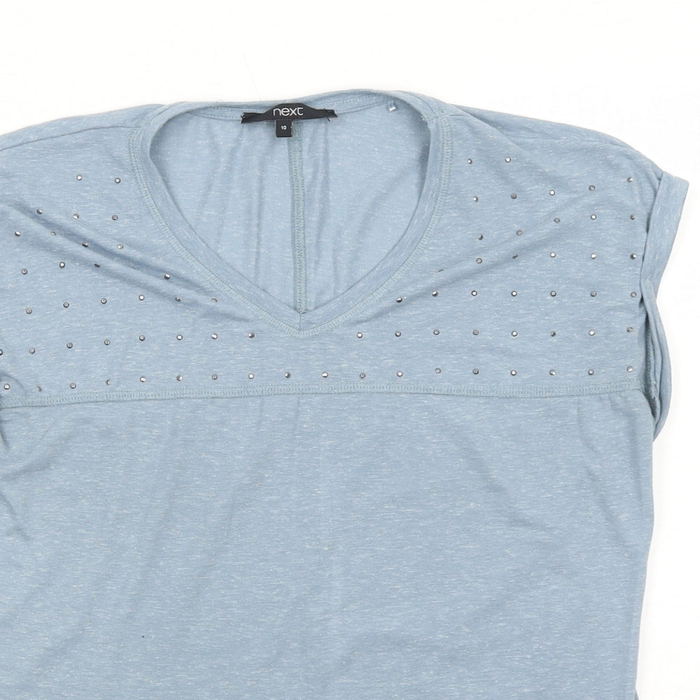 NEXT Womens Blue Polyester Basic T-Shirt Size 10 V-Neck