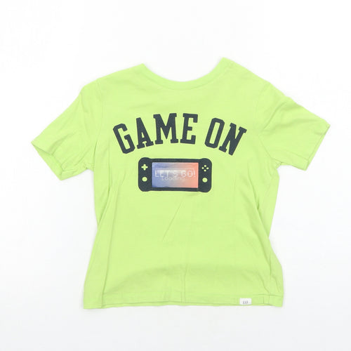 Gap Boys Green Cotton Pullover T-Shirt Size 6 Years Round Neck Pullover - Game On