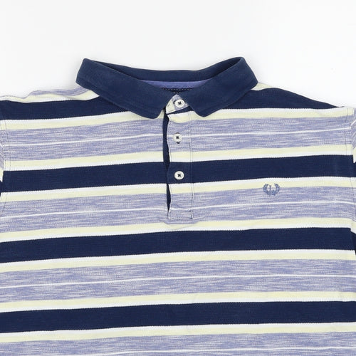 Matalan Mens Blue Striped Cotton Polo Size XL Collared Pullover