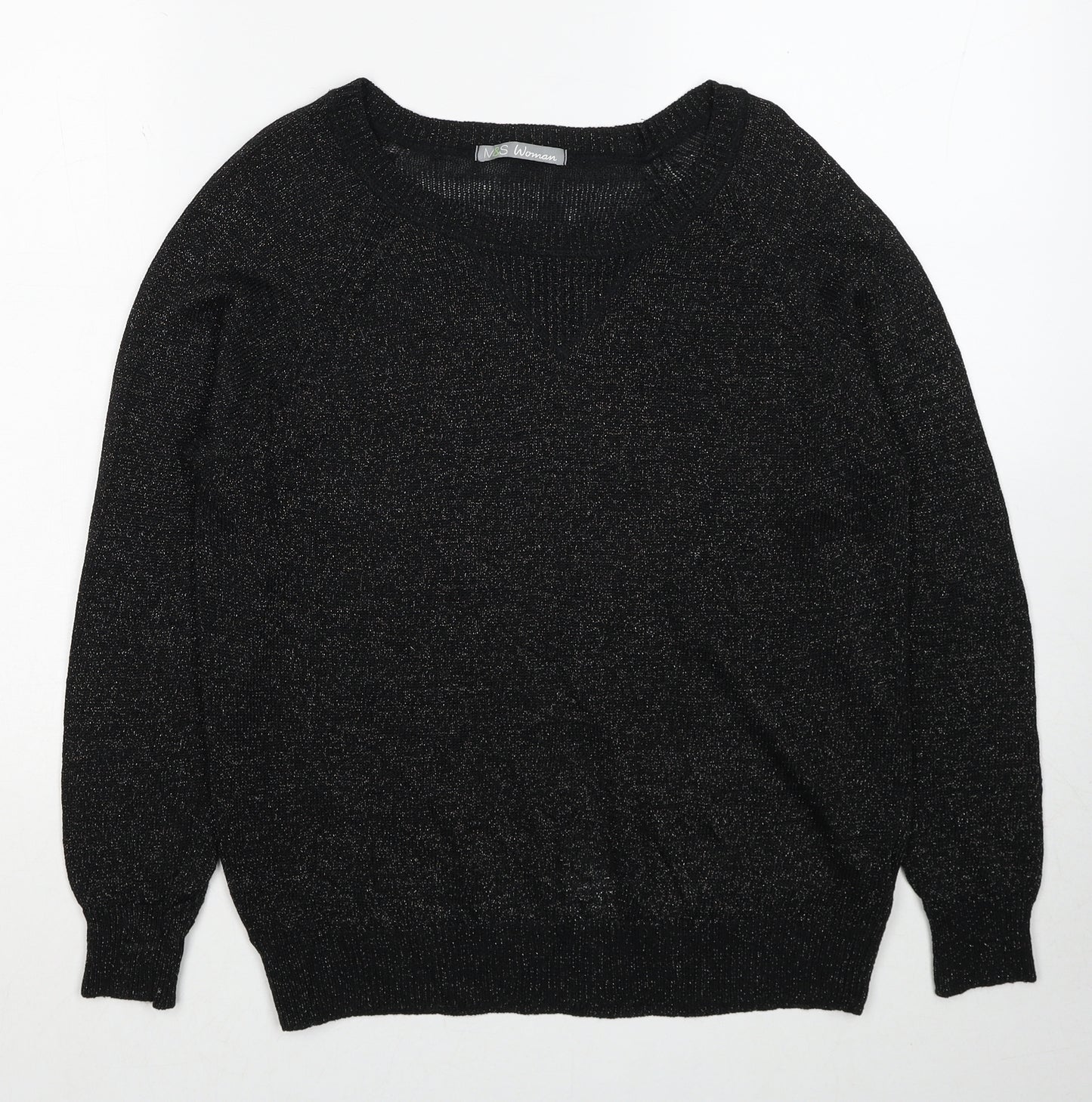 Marks and Spencer Womens Black Round Neck Linen Pullover Jumper Size 10