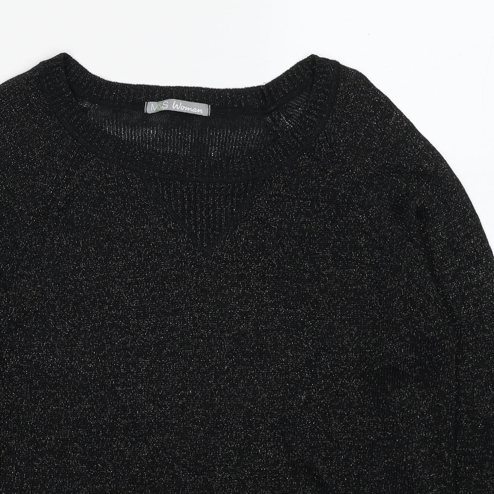 Marks and Spencer Womens Black Round Neck Linen Pullover Jumper Size 10