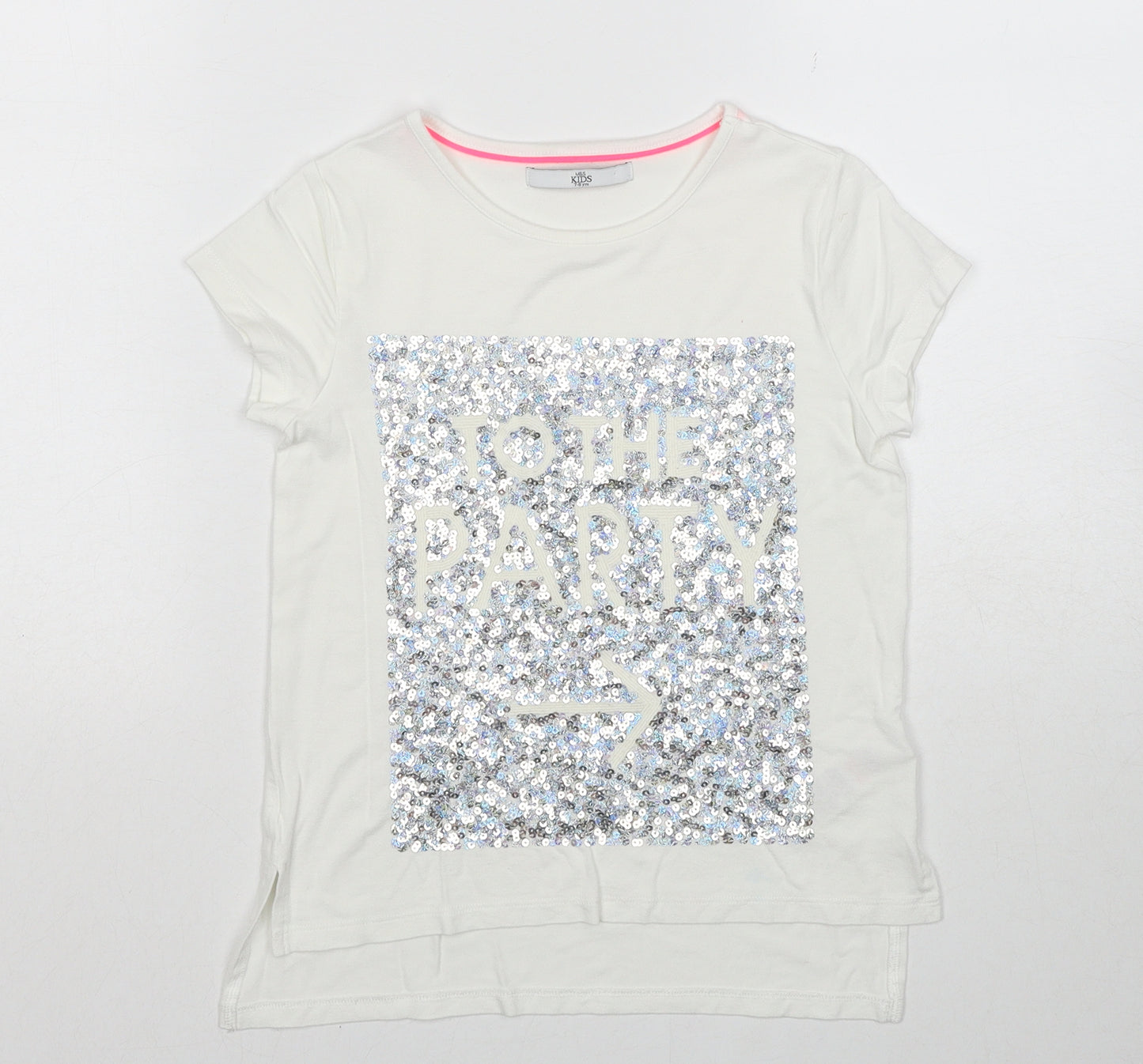 Marks and Spencer Girls White Viscose Basic T-Shirt Size 7-8 Years Round Neck Pullover - To The Party