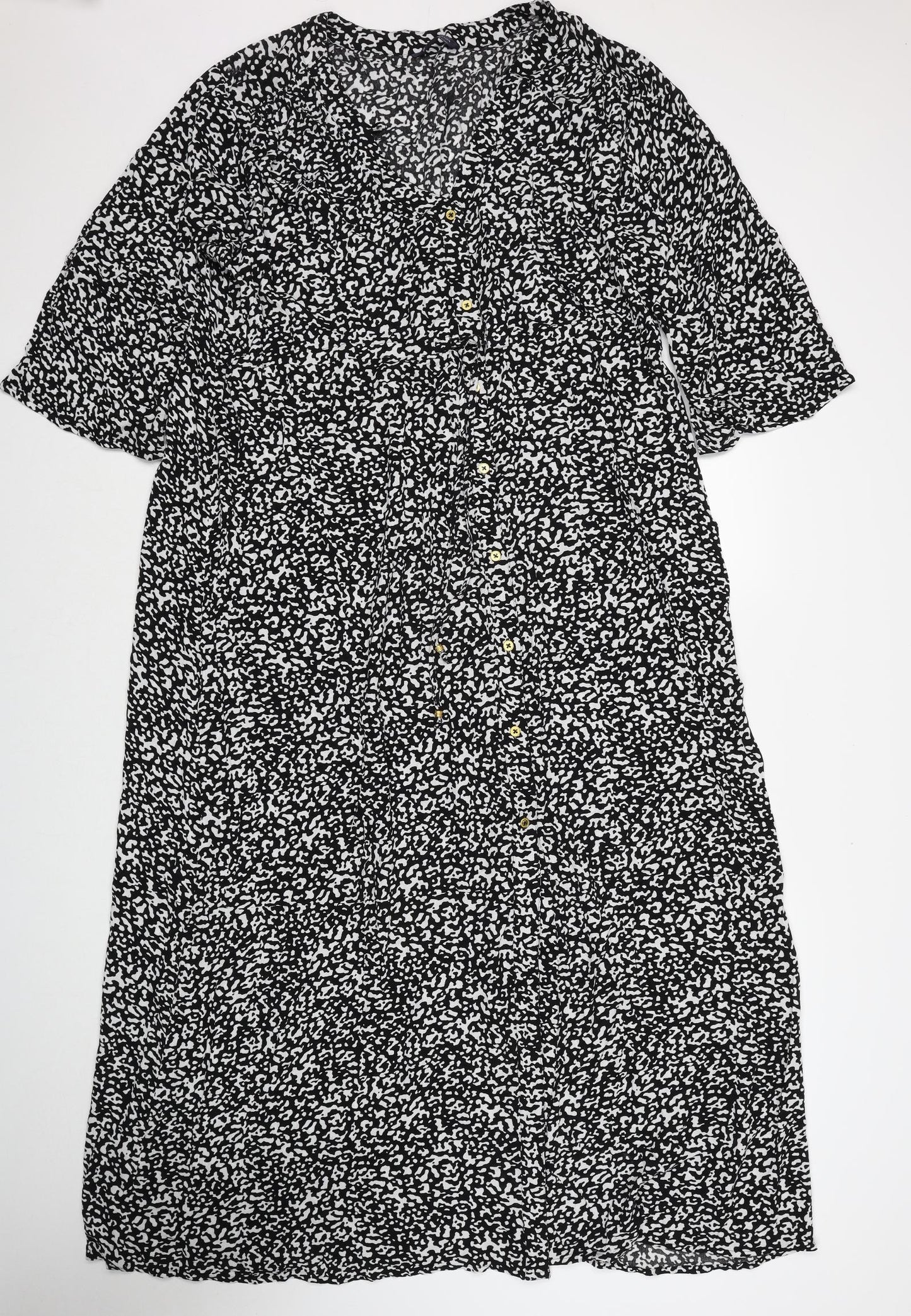 Marks and Spencer Womens Black Geometric Viscose A-Line Size 20 Round Neck Button