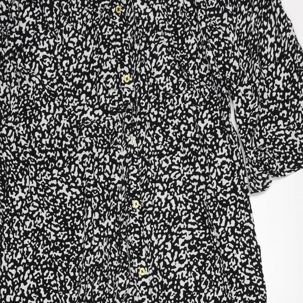 Marks and Spencer Womens Black Geometric Viscose A-Line Size 20 Round Neck Button