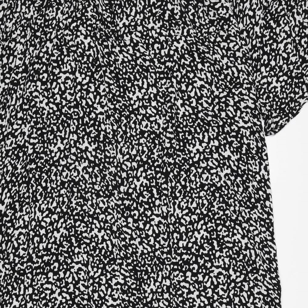 Marks and Spencer Womens Black Geometric Viscose A-Line Size 20 Round Neck Button
