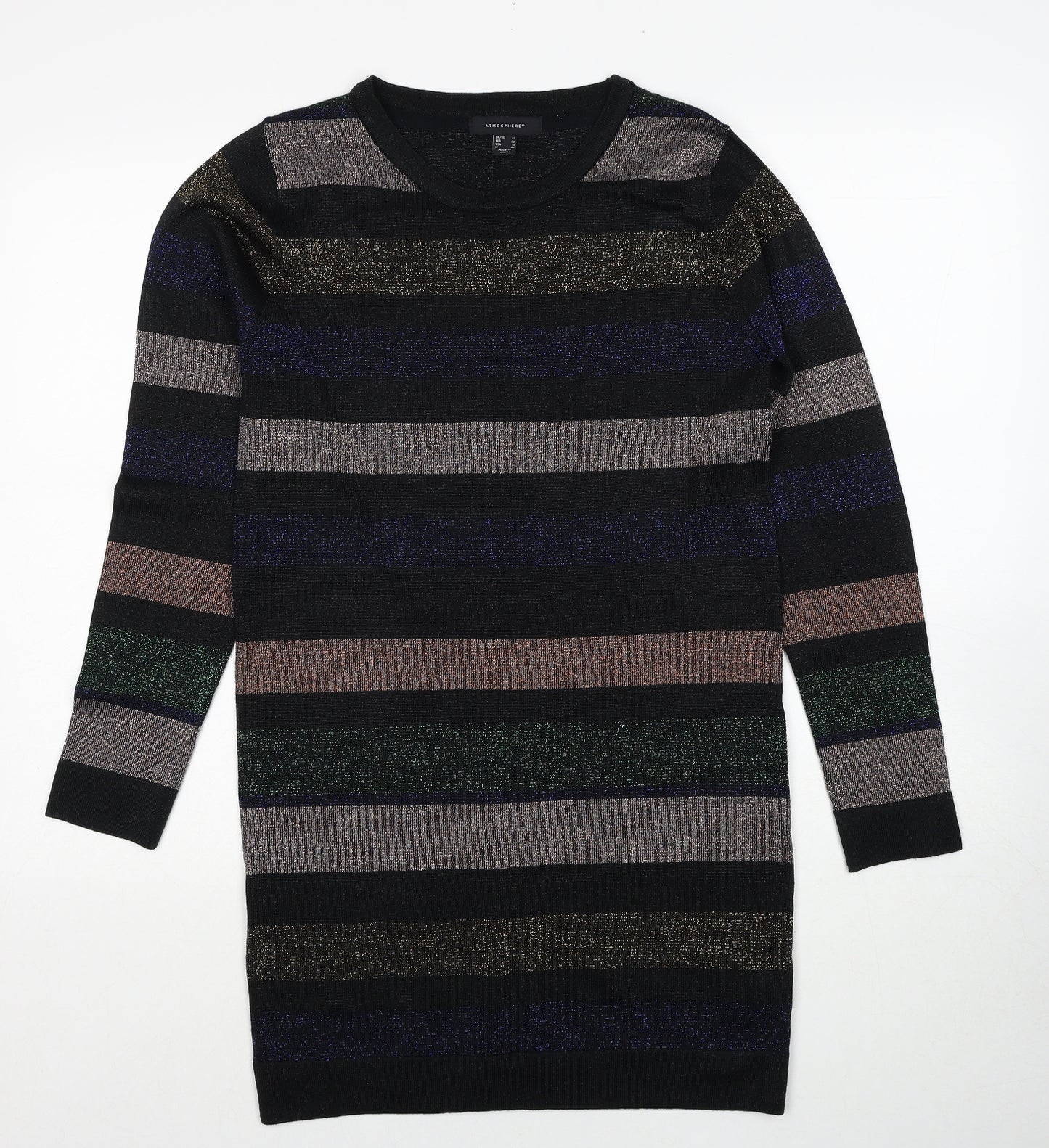 Atmosphere Womens Multicoloured Striped Acrylic Jumper Dress Size 14 Round Neck Pullover