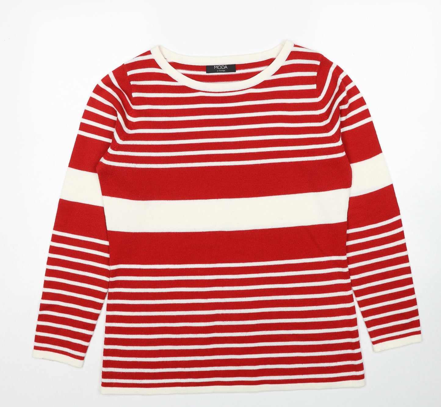 George Womens Red Round Neck Striped Acrylic Pullover Jumper Size 14