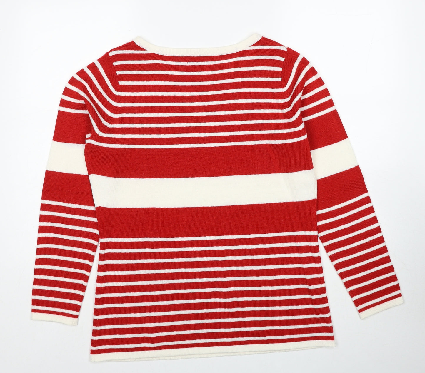 George Womens Red Round Neck Striped Acrylic Pullover Jumper Size 14