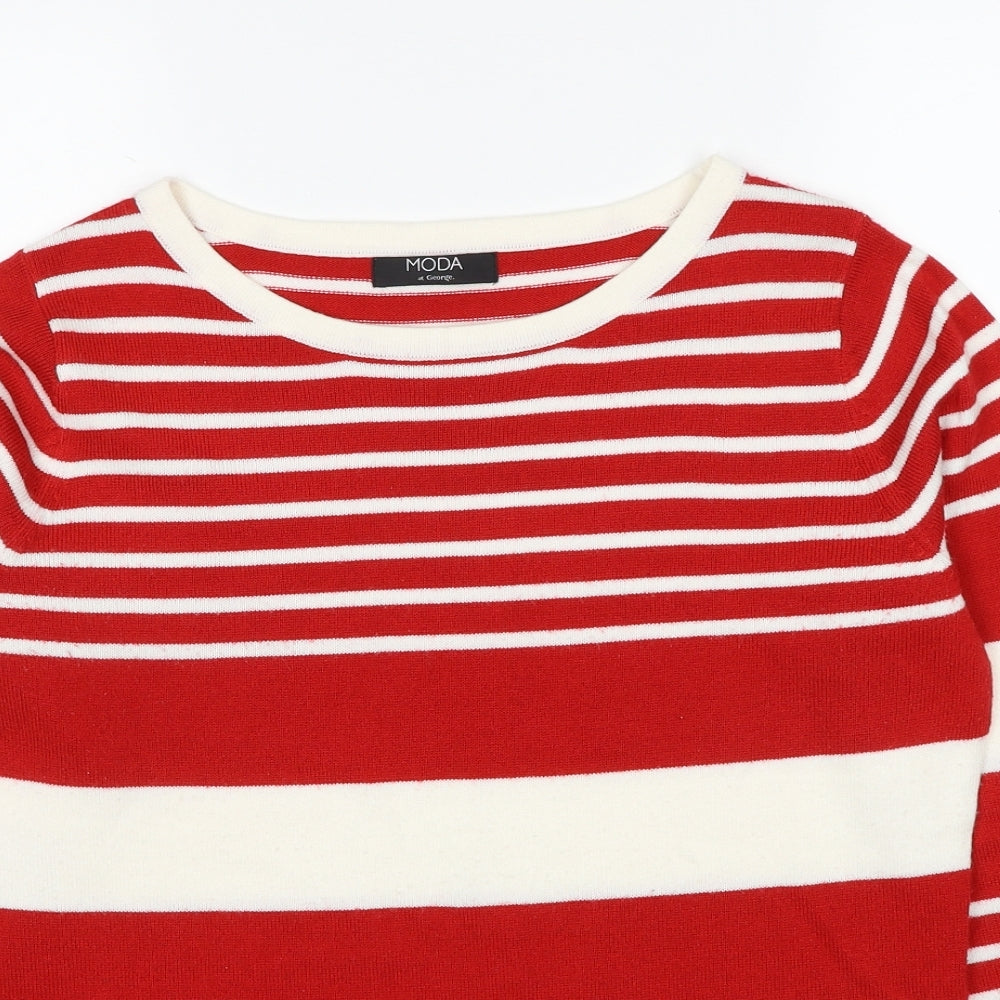 George Womens Red Round Neck Striped Acrylic Pullover Jumper Size 14