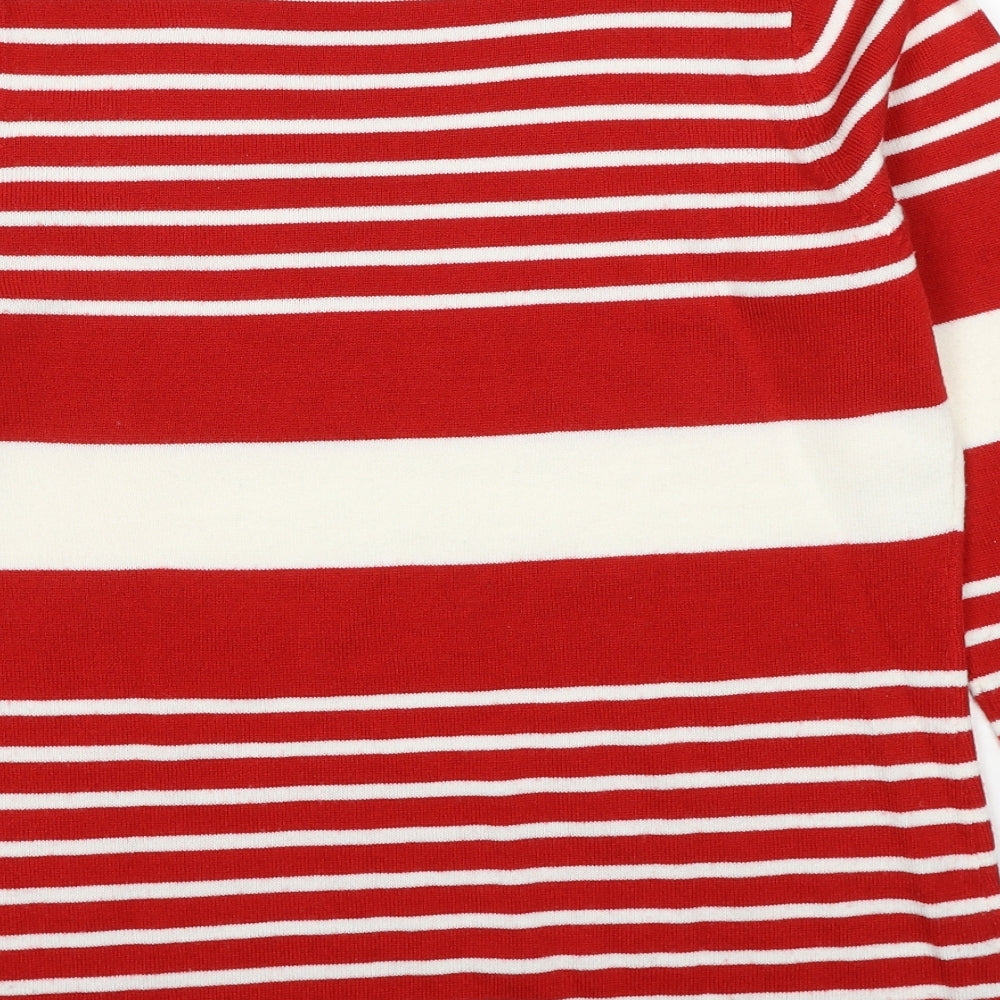 George Womens Red Round Neck Striped Acrylic Pullover Jumper Size 14