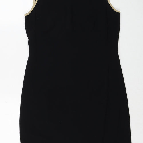 Ann Taylor Womens Black Polyester Shift Size 6 Round Neck Zip