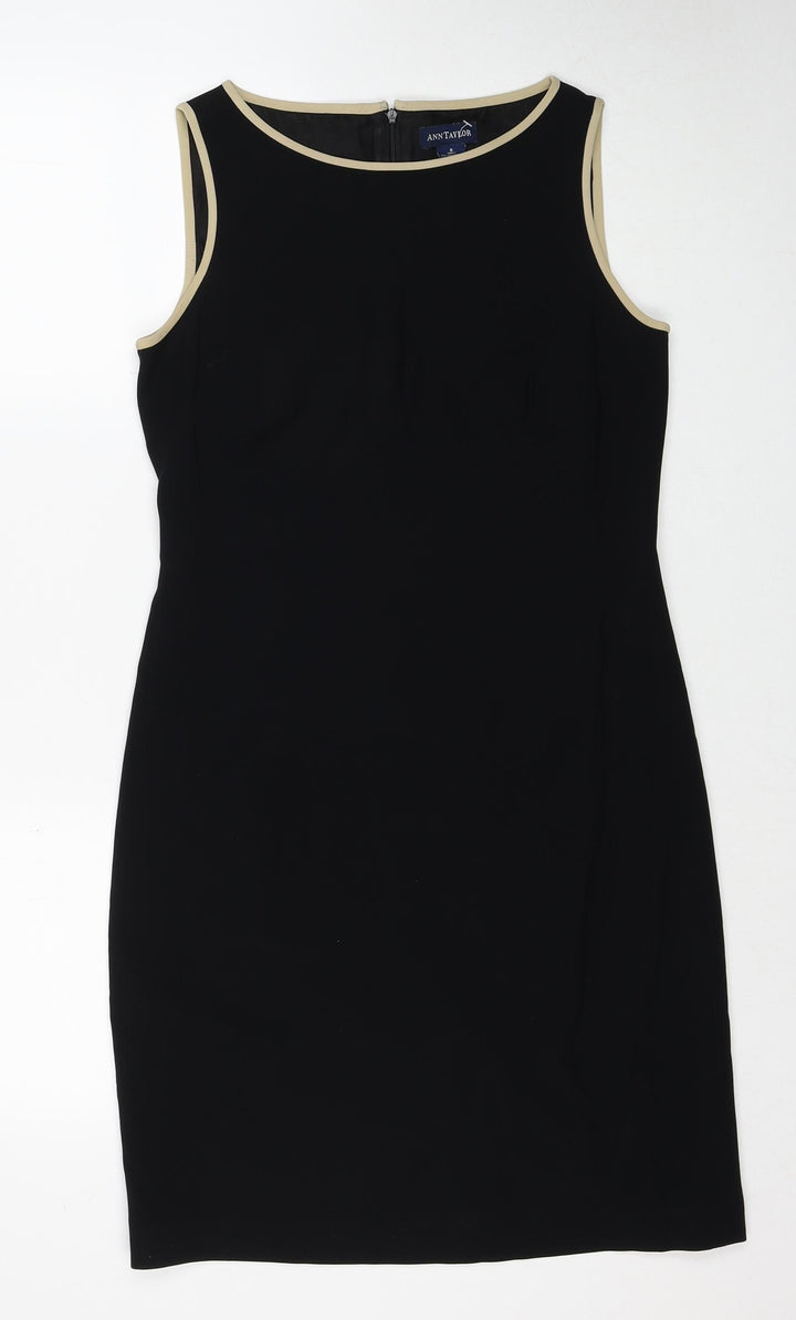 Ann Taylor Womens Black Polyester Shift Size 6 Round Neck Zip
