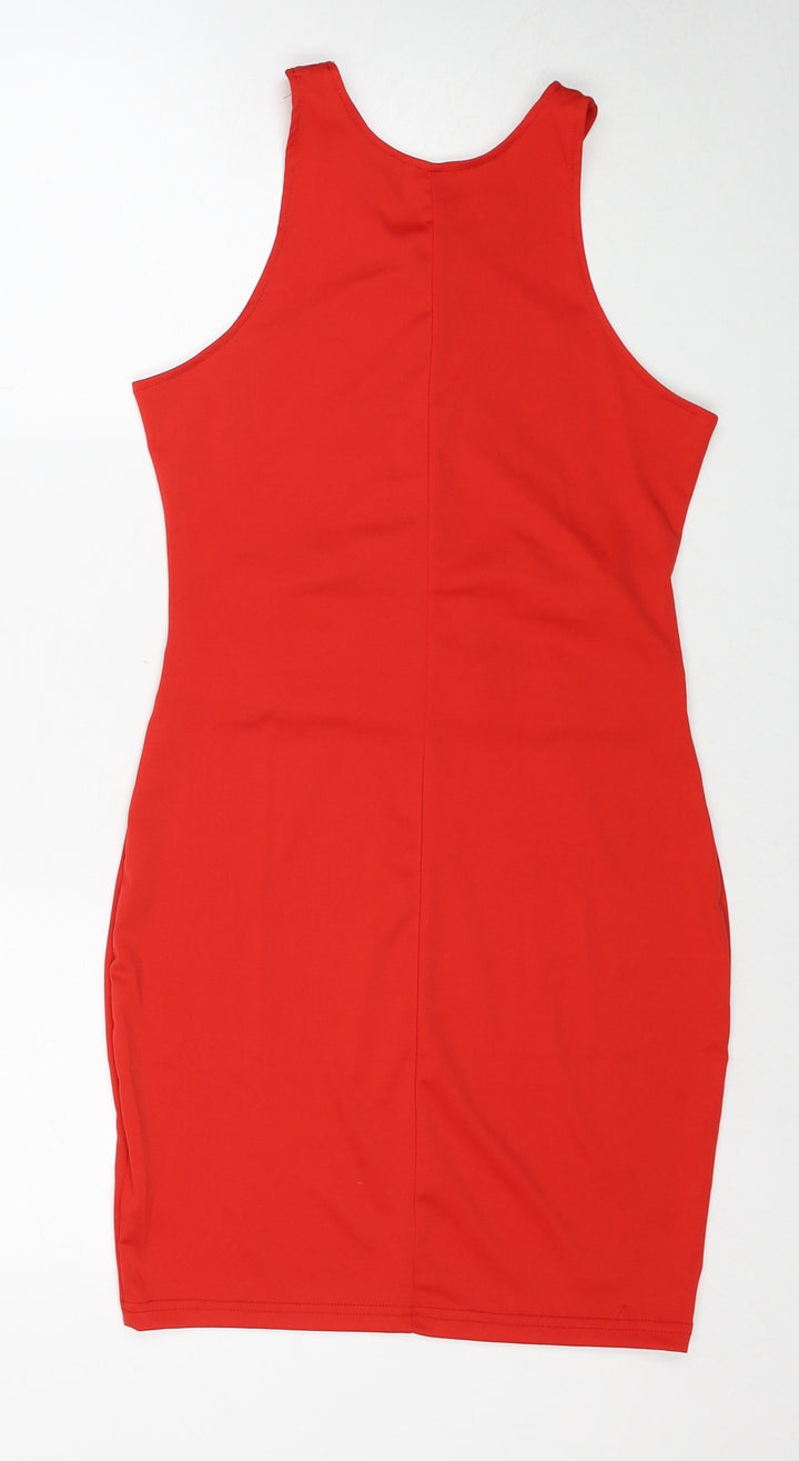 Preworn Womens Red Polyester Shift Size M Round Neck Pullover