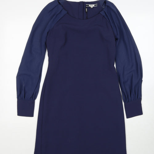NEXT Womens Blue Polyester Shift Size 6 Round Neck Button