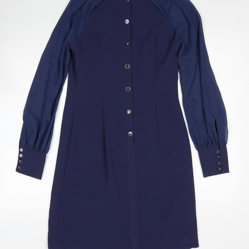 NEXT Womens Blue Polyester Shift Size 6 Round Neck Button
