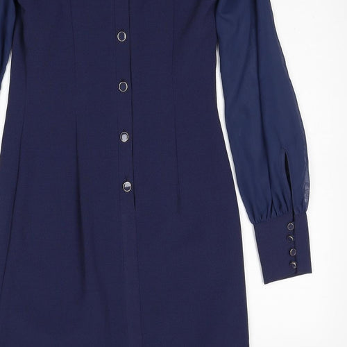 NEXT Womens Blue Polyester Shift Size 6 Round Neck Button