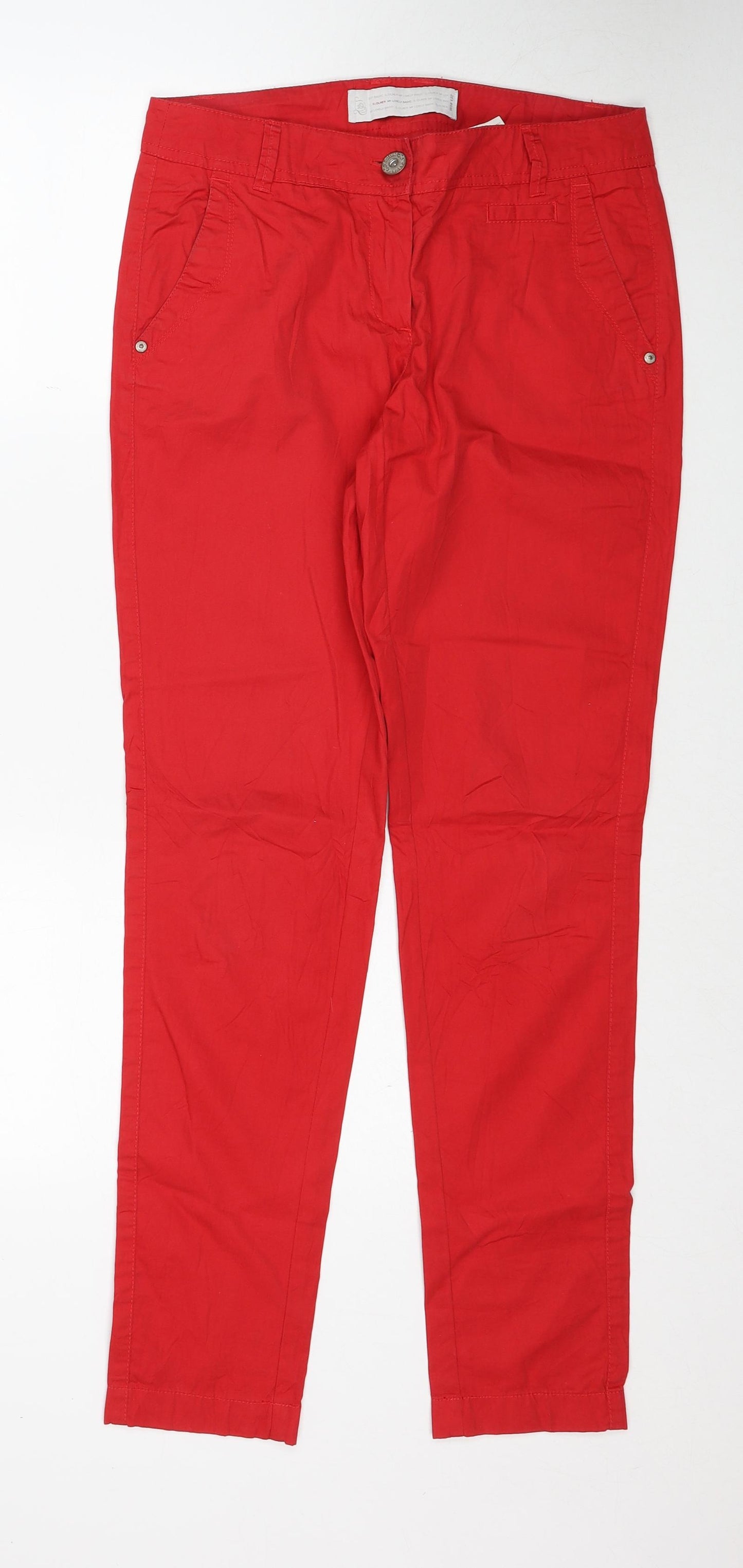 s.Oliver Womens Red Cotton Chino Trousers Size 8 Regular Zip