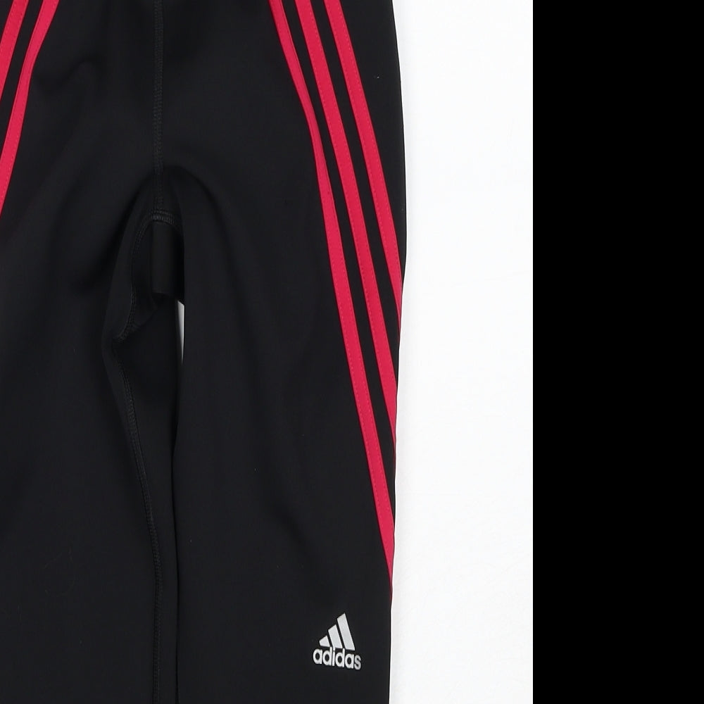 adidas Womens Black Striped Polyester Jogger Leggings Size 6 Regular Drawstring - Size 6-8